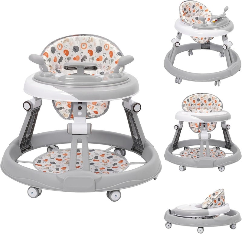 Baby Heel with Steering Wheel, Set, Mat, Round Non-Slip Chassis with 6 Wheels, Foldable and with 3 Adjustable Heights, Seat with 4 Adjustable Positions, Walker for Babies from 6 Months - Image 1
