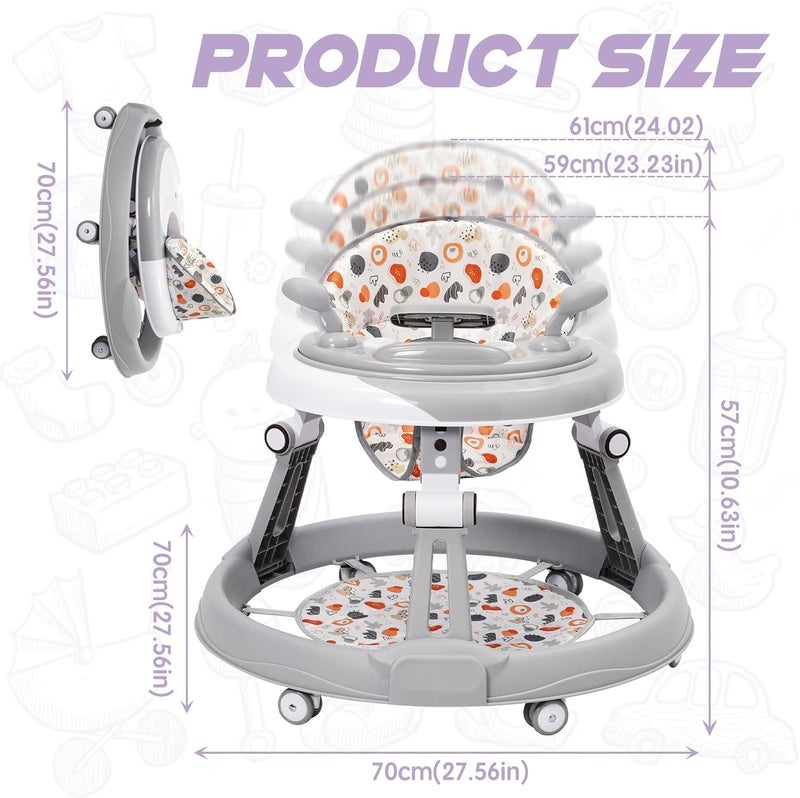 Baby Heel with Steering Wheel, Set, Mat, Round Non-Slip Chassis with 6 Wheels, Foldable and with 3 Adjustable Heights, Seat with 4 Adjustable Positions, Walker for Babies from 6 Months - Image 2