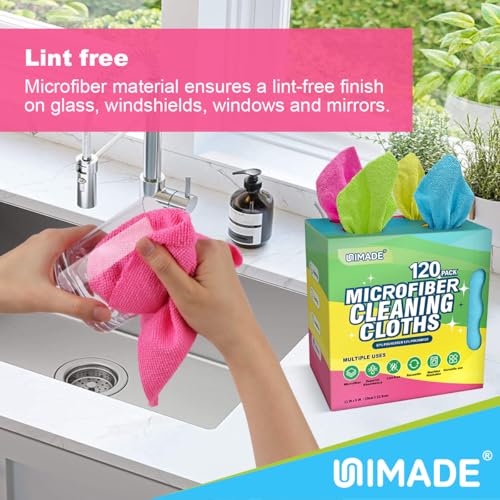 UNIMADE Microfiber Cleaning Cloth, 120 Pack Reusable Paper Towels Microfiber Towels for Cars Lint Free Washable Tissues Shop Rags with Dispenser Box for Home Kitchen Automotive, 11"x 9", Multicolor - Image 4