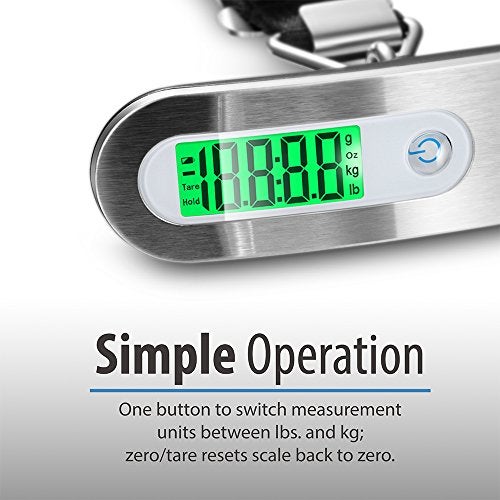 Fosmon Digital Luggage Scale, Digitial LCD Display Backlight Baggage Scale with 110lbs Capacity, Portable Stainless Steel Hanging Luggage Weight Scale with Tare Function for Travelers - Silver - Image 5