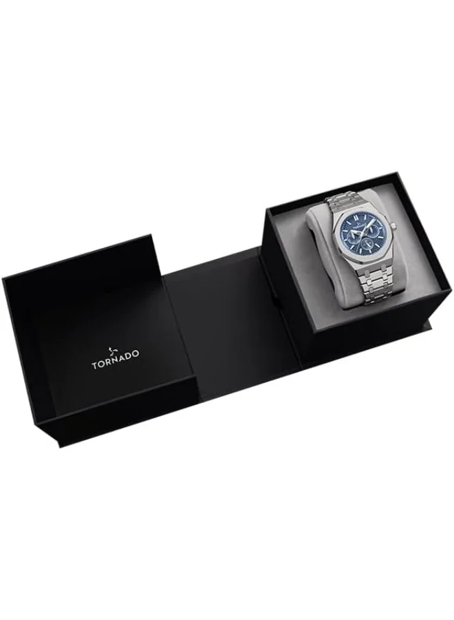 TORNADO Tornado Aurora Men's Miyota 6P29 Movement Watch, Multi Function Display and Stainless Steel Brushed Bracelet Strap - T23104-SBSL, Silver