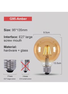 HUA QIANG WANG Vintage E27 Edison Bulbs LED Light Bulbs 40W Equivalent,2200K Warm White,Antique Amber Glass Decorative Bulbs,G95 4W LED Filament Bulbs,Pack of 6,Yellow Light  - Image 2