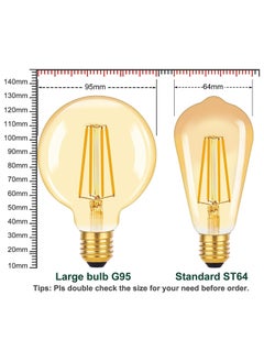 HUA QIANG WANG Vintage E27 Edison Bulbs LED Light Bulbs 40W Equivalent,2200K Warm White,Antique Amber Glass Decorative Bulbs,G95 4W LED Filament Bulbs,Pack of 6,Yellow Light  - Image 5