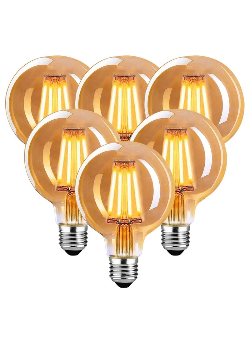 HUA QIANG WANG Vintage E27 Edison Bulbs LED Light Bulbs 40W Equivalent,2200K Warm White,Antique Amber Glass Decorative Bulbs,G95 4W LED Filament Bulbs,Pack of 6,Yellow Light  - Image 1