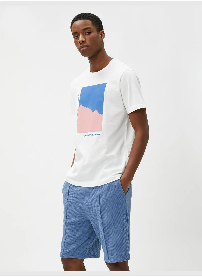 كوتون Printed T-Shirt Crew Neck Short Sleeve Slogan Detailed