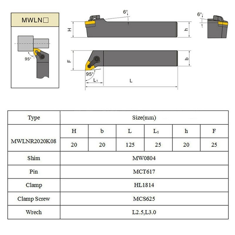 MWLNR2020K08 محامل + 10 قطع من شفرات الكربيد WNMG080404 + مفتاح لإنعكاس المخراج - Image 4