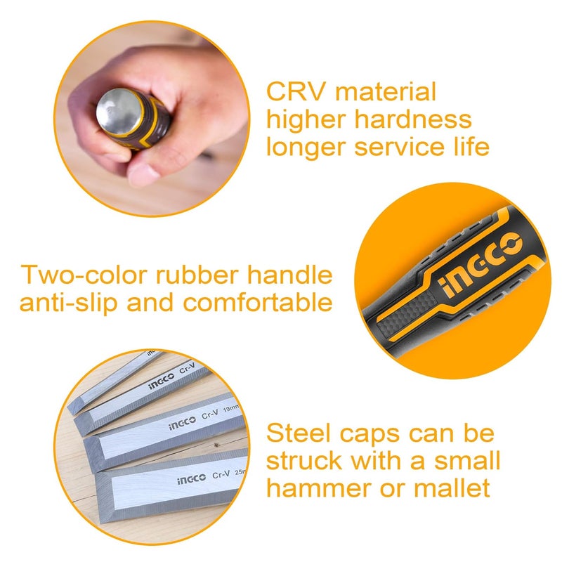 INGCO INGCO 4 PCS Wood Chisel Set Woodworking Carpenter Carving 6121925mm - Image 4