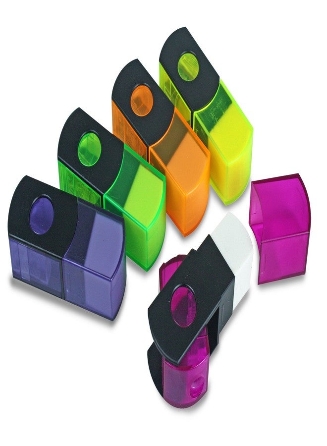 Eisen The Pencil Grip Eisen Pencil Sharpener and Eraser Combo, 2-in-One Sharpener Eraser Combo, Assorted Colors, 10 Count (ESN-48010) - Image 1