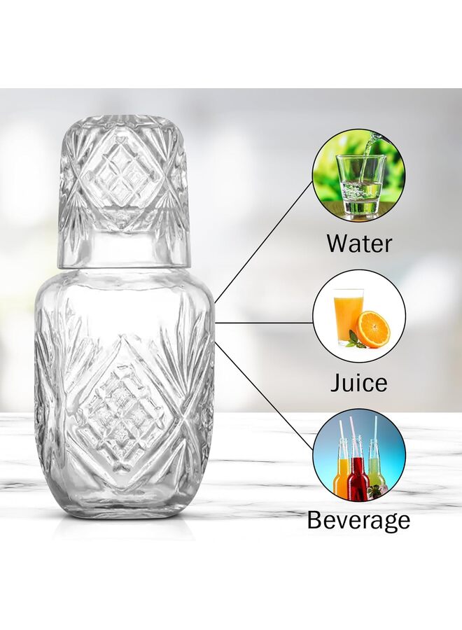 طقم إبريق كريستالي بجانب السرير الليلي مع كوب ماء، طقم إبريق ماء وكوب على طاولة بجانب السرير لغرفة النوم، طقم كوب وأواني آيس فلاور - Image 2