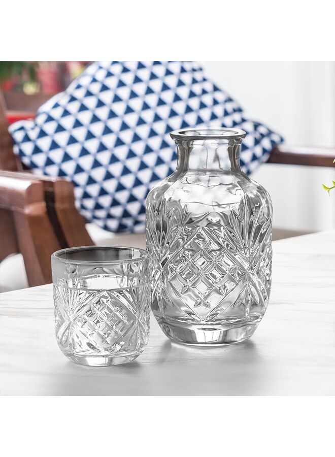 طقم إبريق كريستالي بجانب السرير الليلي مع كوب ماء، طقم إبريق ماء وكوب على طاولة بجانب السرير لغرفة النوم، طقم كوب وأواني آيس فلاور - Image 5