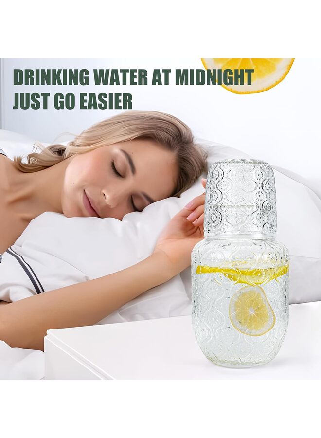 طقم إبريق كريستالي بجانب السرير الليلي مع كوب ماء، طقم إبريق ماء وكوب على طاولة بجانب السرير لغرفة النوم، طقم كوب وأواني آيس فلاور - Image 4