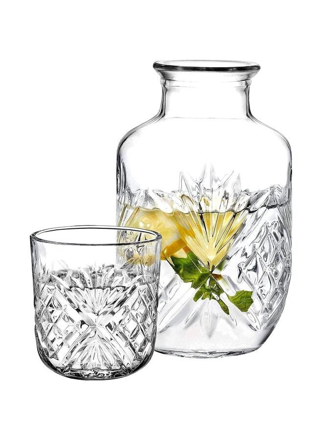 طقم إبريق كريستالي بجانب السرير الليلي مع كوب ماء، طقم إبريق ماء وكوب على طاولة بجانب السرير لغرفة النوم، طقم كوب وأواني آيس فلاور - Image 1