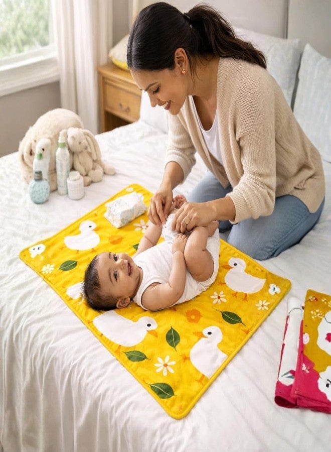 Zikku Waterproof Baby Changing Mat Set of 3 | Soft Cotton Diaper Changing Sheets 60x45 cm | Reusable Newborn Baby Care Mat with TPU Backing (Yellow) - Image 2