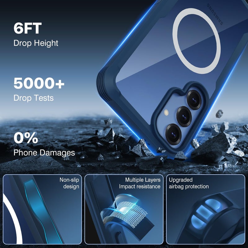 CENHUFO Magnetic Privacy for Samsung Galaxy S25 Plus Case, Full Body Phone Case with Built-in 9H Tempered Glass Privacy Screen Protector and Camera Lens Cover, Shockproof Protective Bumper - Blue - Image 4