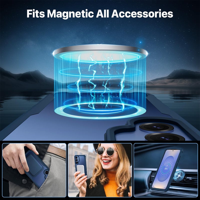 CENHUFO Magnetic Privacy for Samsung Galaxy S25 Plus Case, Full Body Phone Case with Built-in 9H Tempered Glass Privacy Screen Protector and Camera Lens Cover, Shockproof Protective Bumper - Blue - Image 5