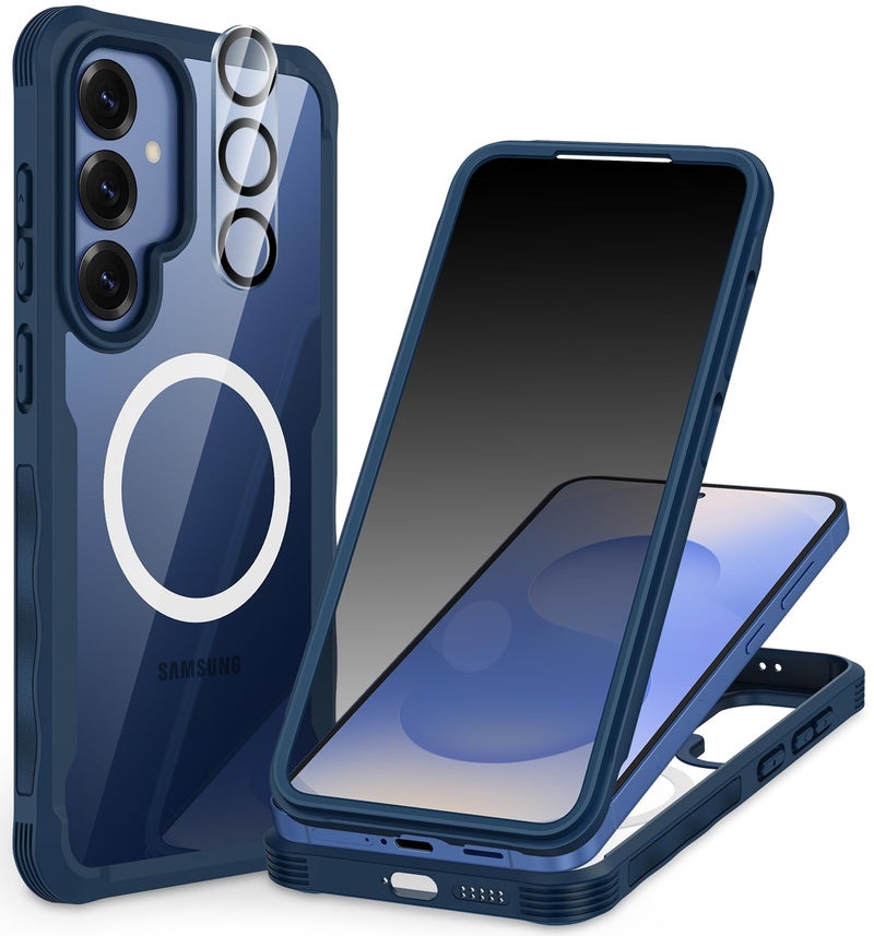 CENHUFO Magnetic Privacy for Samsung Galaxy S25 Plus Case, Full Body Phone Case with Built-in 9H Tempered Glass Privacy Screen Protector and Camera Lens Cover, Shockproof Protective Bumper - Blue - Image 1