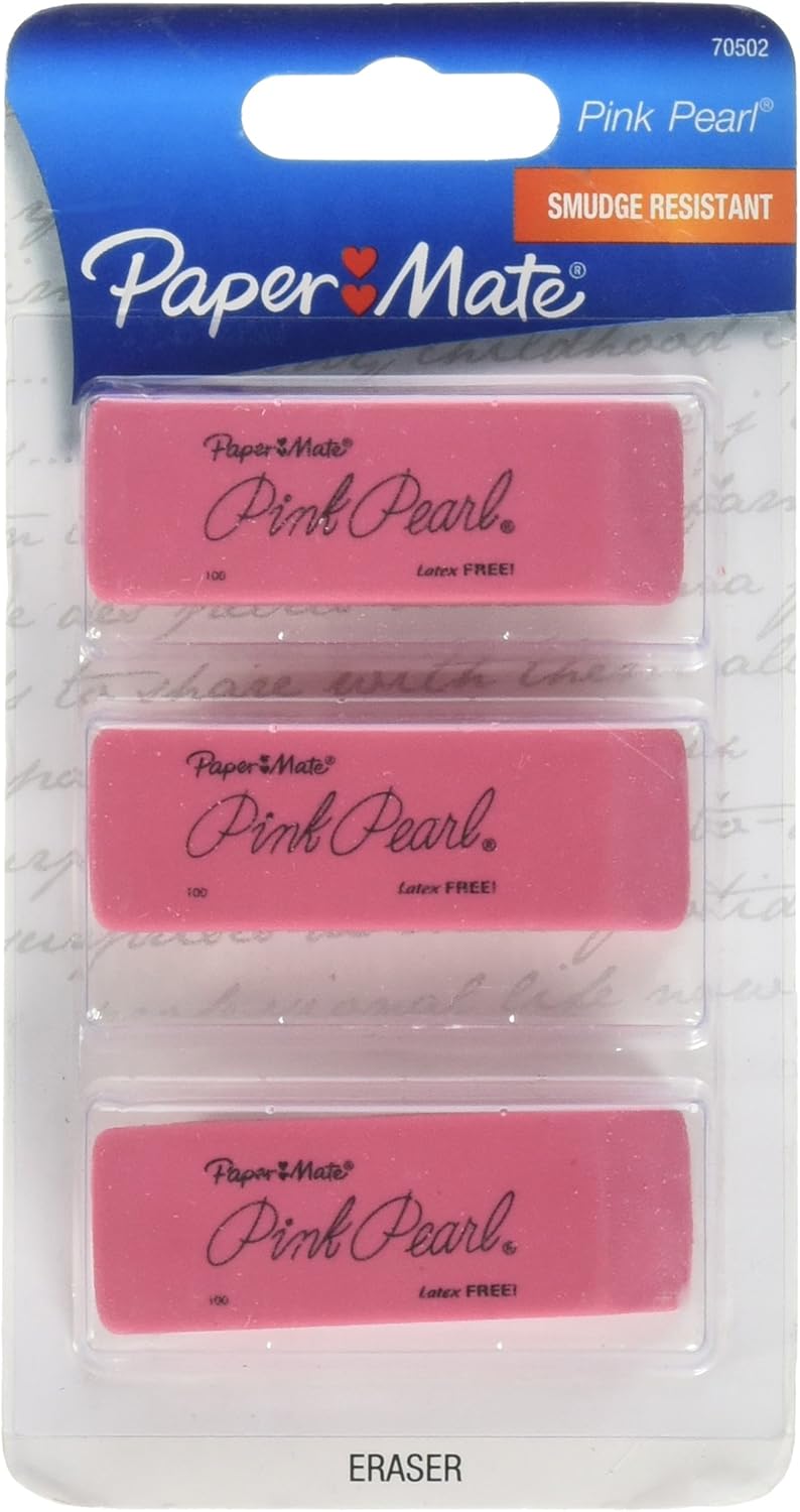 Pink Pearl Erasers, Medium, 3 Count