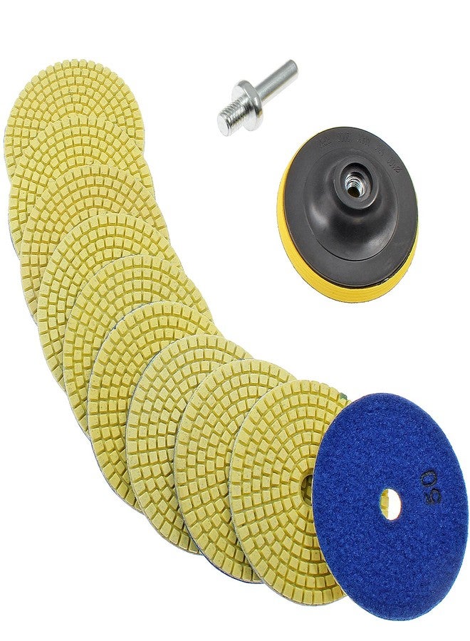 Cionyce 11 Pcs 4 Inch Diamond Polishing Pad Set, 10 Pcs 50 Grit Polishing Grinding Pads with Hook and Loop Backing Holder Pads for Concret Marble Quartz Granite Polishing - Image 1