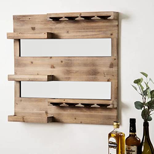 Indigo interiors Jorden Wooden Wall Hanging Design Bar | Bar Cabinets for Home | Mini Bar for Home | Solid Wood Make Wine Storage Cabinet with Glass Hanging Space-Walnut Finish (Lichhu) - Image 2