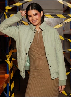 كامبوس سوترا Women's Sage Green Puffer Jacket With Ribbed Hem  - Image 2