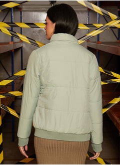 كامبوس سوترا Women's Sage Green Puffer Jacket With Ribbed Hem  - Image 5
