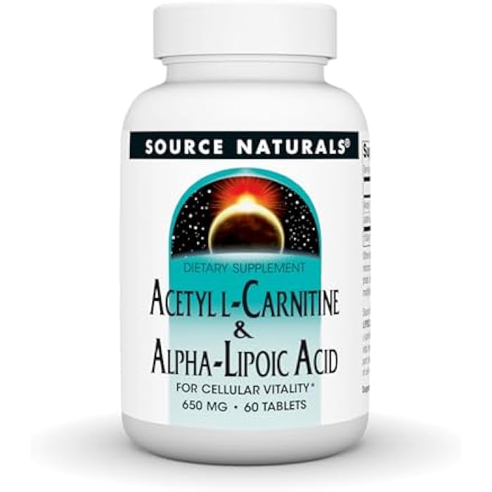 Source Naturals Acetyl L-Carnitine & Alpha-Lipoic Acid, for Cellular Vitality*, 650mg - 60 Tablets - Image 1
