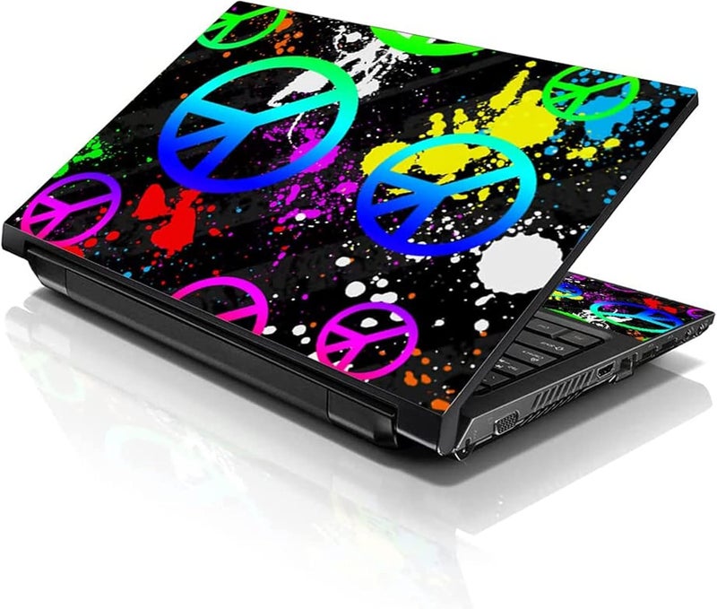 LSS Laptop 17-17.3" Skin Cover with Colorful Peace Signs Pattern for HP Dell Lenovo Apple Asus Acer Compaq - Fits 16.5" 17" 17.3" 18.4" 19" (2 Wrist Pads Free) - Image 1