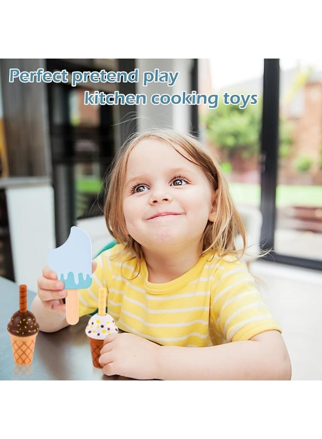 umu Wooden Ice Cream Counter Play Set Toy - Pretend Kitchen Accessories for Kids, Interactive PretendFood ,Montessori Shape Sorter 21 PCS Toddler Christmas Birthday Toys Gift 3+ Kids Girls &Boys - Image 1