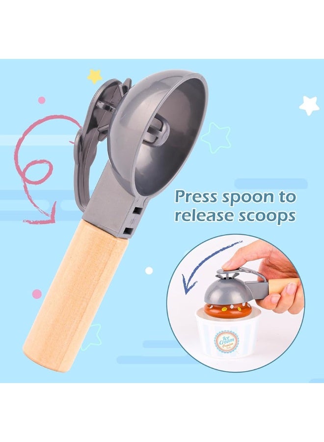 umu Wooden Ice Cream Counter Play Set Toy - Pretend Kitchen Accessories for Kids, Interactive PretendFood ,Montessori Shape Sorter 21 PCS Toddler Christmas Birthday Toys Gift 3+ Kids Girls &Boys - Image 3