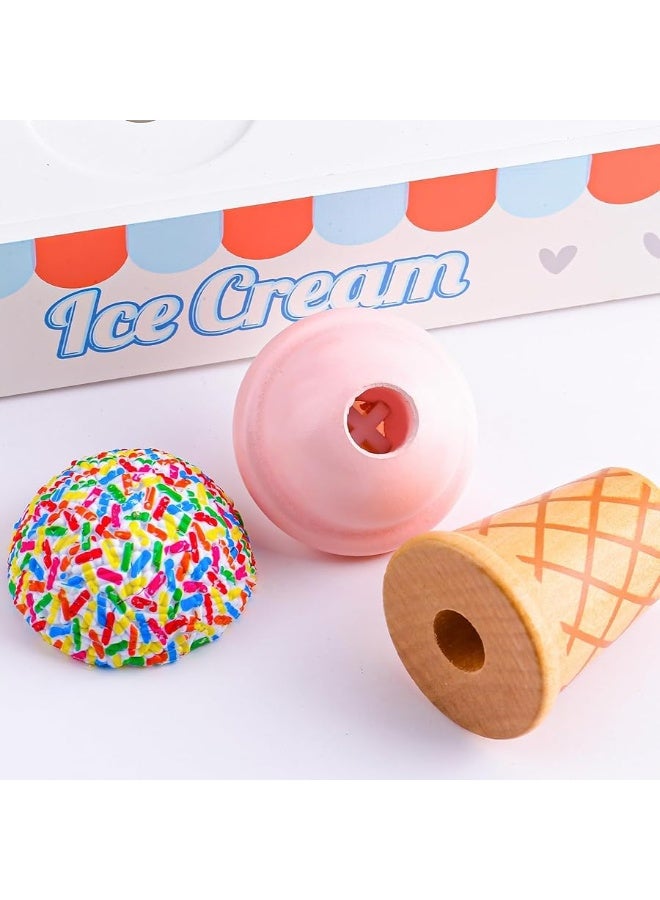 umu Wooden Ice Cream Counter Play Set Toy - Pretend Kitchen Accessories for Kids, Interactive PretendFood ,Montessori Shape Sorter 21 PCS Toddler Christmas Birthday Toys Gift 3+ Kids Girls &Boys - Image 4