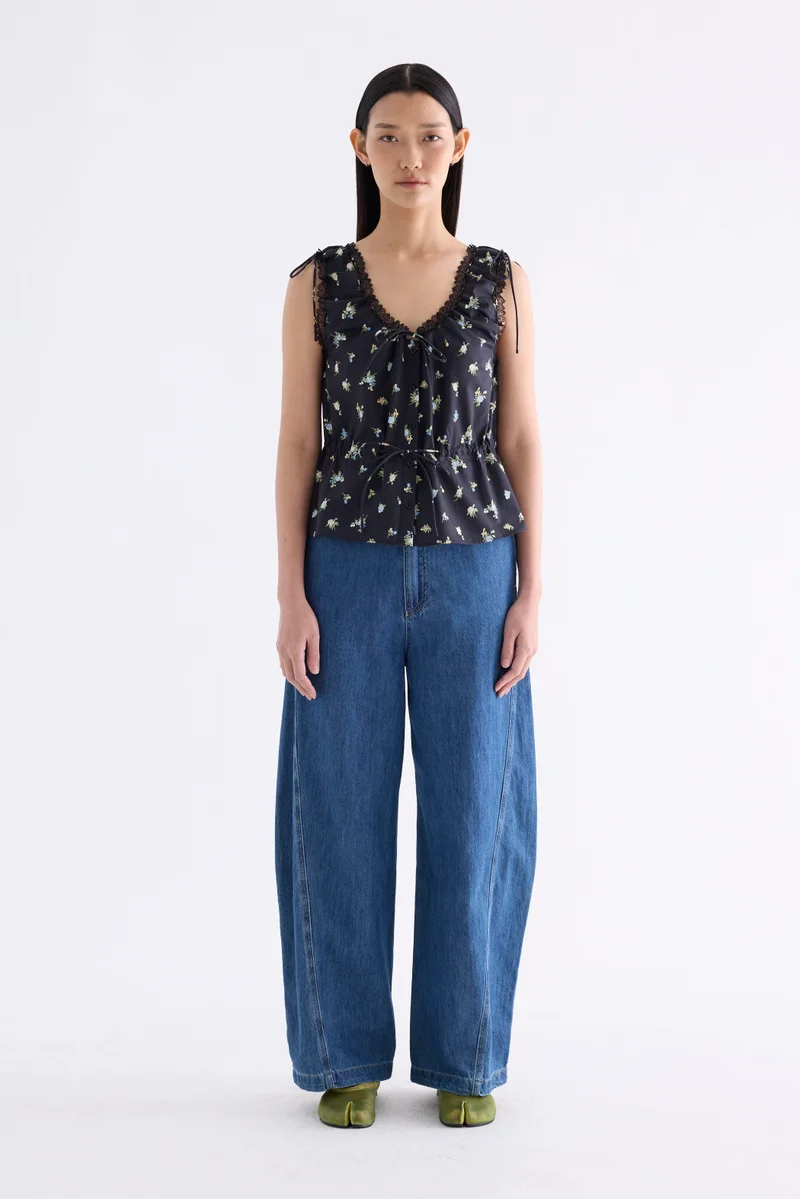 The Editor's Market Danielle Strappy Drawstring Top - Ebony Floral