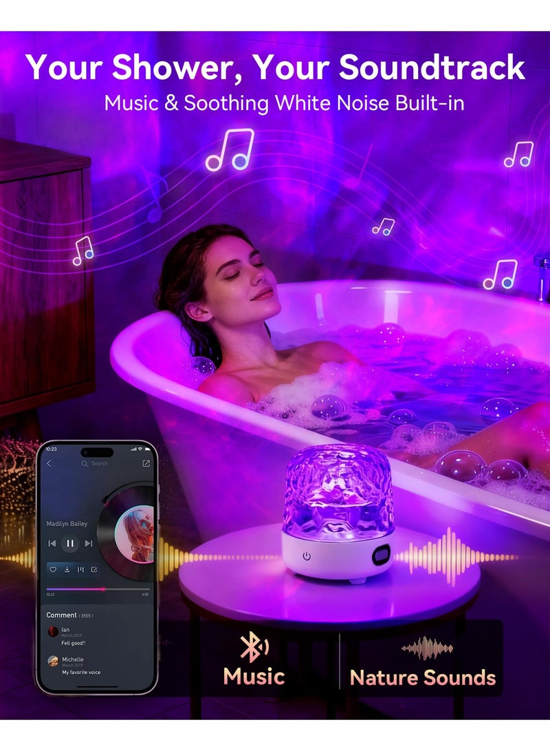 Shower Waterproof Bathroom LED 16 Colors Ocean Wave Lamp, Rechargeable Bath Mood Light with Remote Touch Control, Aurora Ambient Lighting Projector with White Noise Speaker for Bathroom Bathtub, Bedside - Image 2