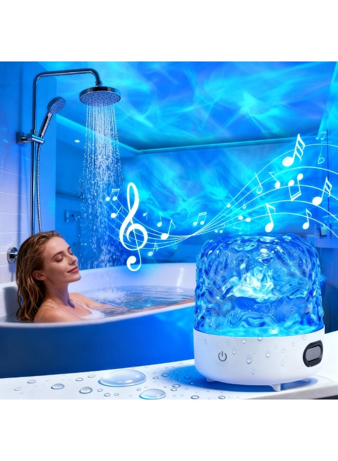 Shower Waterproof Bathroom LED 16 Colors Ocean Wave Lamp, Rechargeable Bath Mood Light with Remote Touch Control, Aurora Ambient Lighting Projector with White Noise Speaker for Bathroom Bathtub, Bedside - Image 1