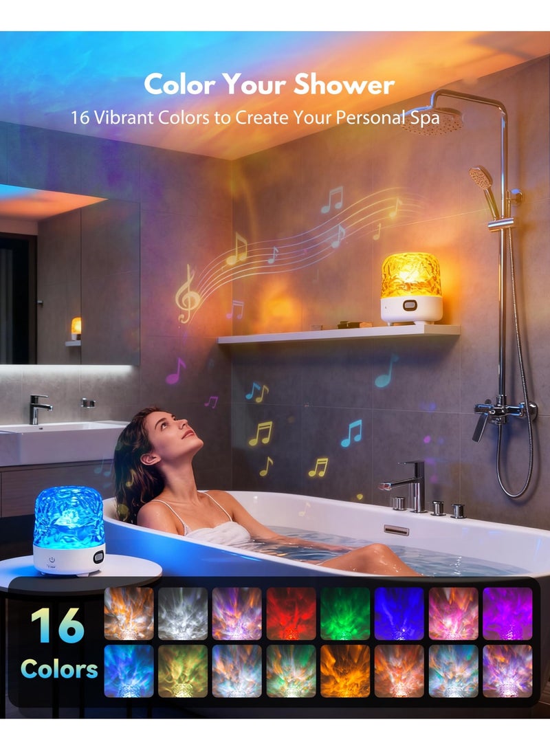 Shower Waterproof Bathroom LED 16 Colors Ocean Wave Lamp, Rechargeable Bath Mood Light with Remote Touch Control, Aurora Ambient Lighting Projector with White Noise Speaker for Bathroom Bathtub, Bedside - Image 5