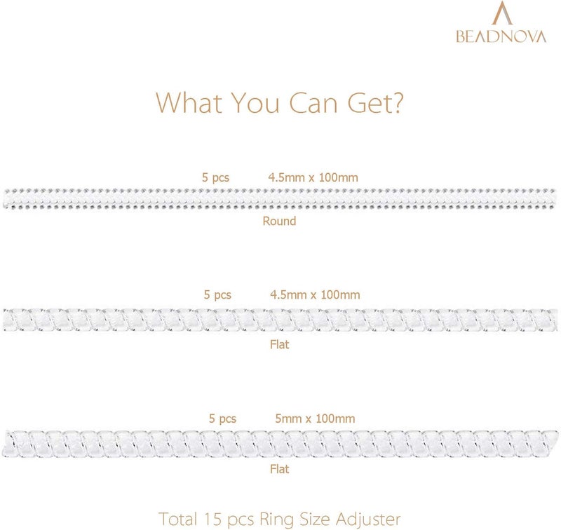 BEADNOVA Ring Sizer Ring Guard Adjuster for Loose Spacer Clear Resizer Tightener 3 Sizes 15pcs - Image 2