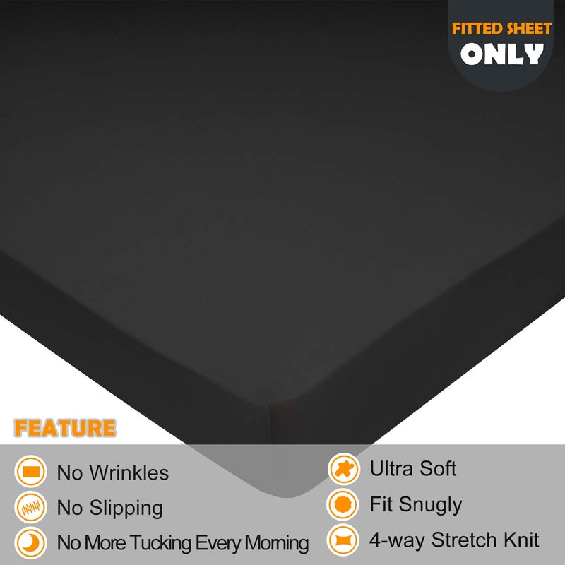 N&Y HOME Stretch Full Size Fitted Sheet Only - 4-Way Stretchy Jersey Knit  Cozy T-Shirt Soft  Wrinkle Free  Snug Fit & Stay in Place  No More Slipping Off for Mattress (Deep: 5""-16"") - Dark Gray  Full  - Image 2