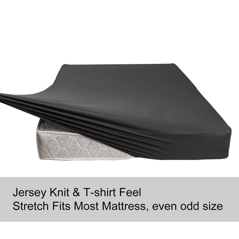 N&Y HOME Stretch Full Size Fitted Sheet Only - 4-Way Stretchy Jersey Knit  Cozy T-Shirt Soft  Wrinkle Free  Snug Fit & Stay in Place  No More Slipping Off for Mattress (Deep: 5""-16"") - Dark Gray  Full  - Image 3