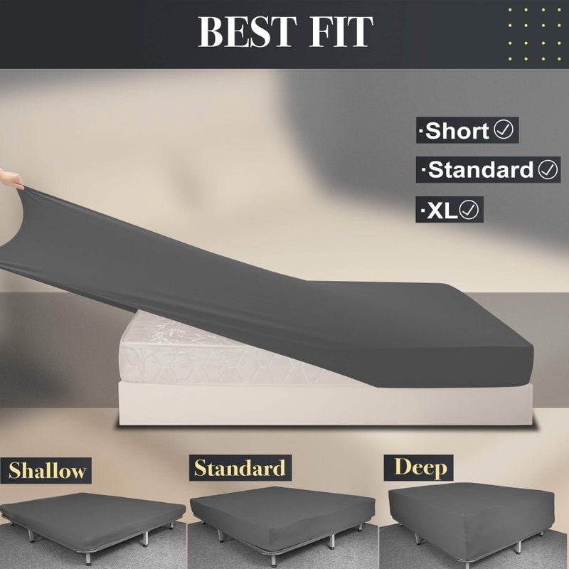 N&Y HOME Stretch Full Size Fitted Sheet Only - 4-Way Stretchy Jersey Knit  Cozy T-Shirt Soft  Wrinkle Free  Snug Fit & Stay in Place  No More Slipping Off for Mattress (Deep: 5""-16"") - Dark Gray  Full  - Image 4