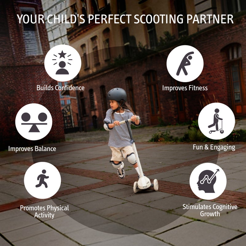 SCOOT AND RIDE Highwaykick 3S LED Ash – Adjustable 3-Wheel Kids Scooter with Light-Up Wheels, Foldable & Stable Design for Ages 3+ - Image 4