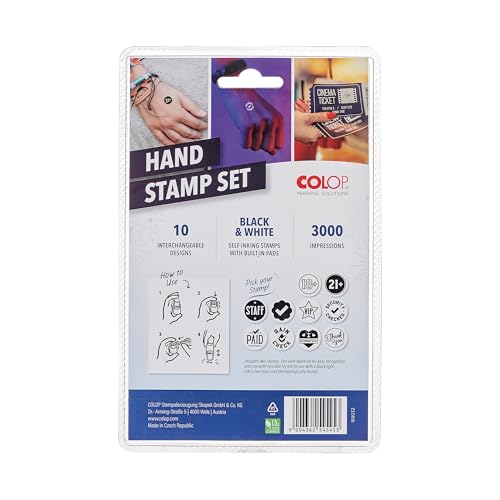 COLOP Printer R17 Event Hand Stamp Set with SkinSafe UV Ink Special Event Supplies Multiple Designs SelfInking 10 Designs 2 Stamps Perfect for Festivals Concerts Bars - Image 3