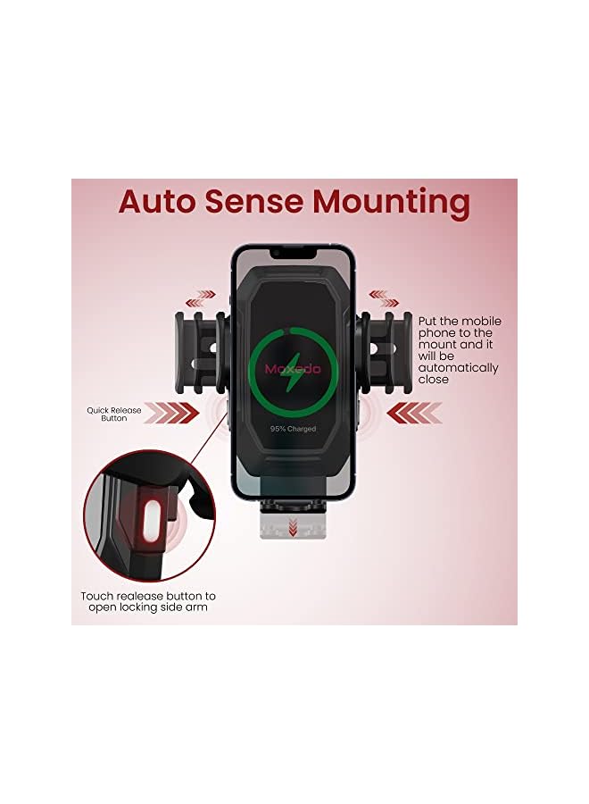Moxedo 15W Wireless Phone Holder with PD 20W Car Charger Qi Auto Sensor Windshield/Dashboard/Air Vent Compatible for iPhone 13 12 11 Pro, XR, XS, XS Max, Galaxy S20 Note 20 Ultra & All Smartphones - Image 5