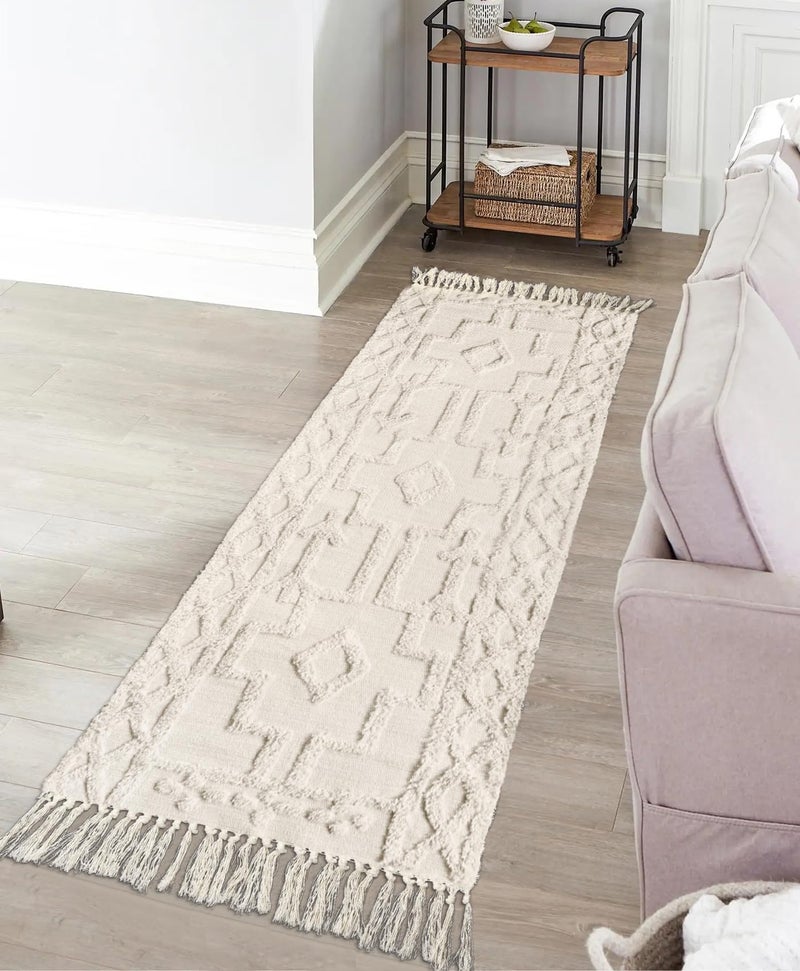 Uphome Boho Hallway Runner Rug 2'x 6', Beige Cotton Washable Kitchen Rug Runners with Tassels, Hand Woven Western Entryway Runner Rugs, Morrocan Accent Throw Carpet for Hallways Bedroom Bathroom - Image 5