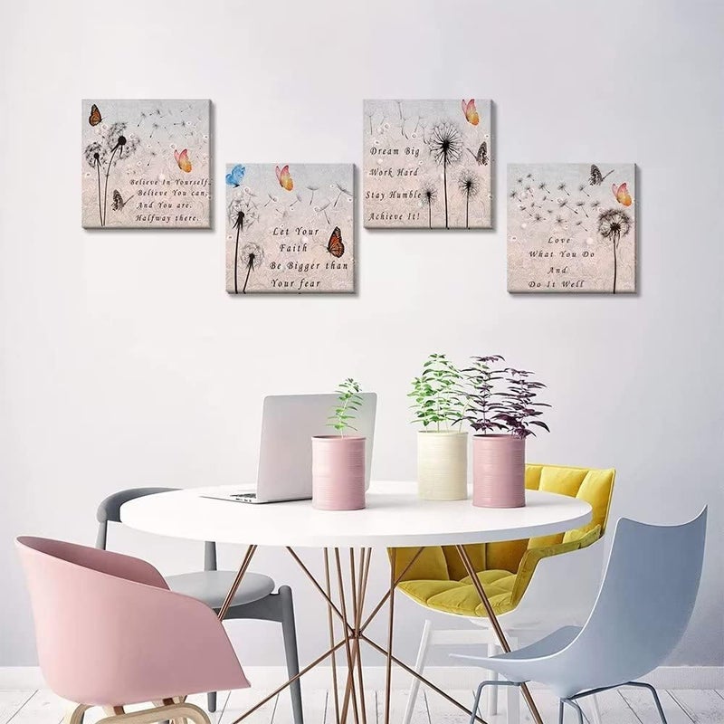 Wall HDQ Flowers Wall Art for Living Room Bedroom Bathroom Abstract Inspirational Painting Print on Canvas Home Decor Decal Pictures Poster Printed Gifts Framed Ready to Hang 4 Panels - Image 4