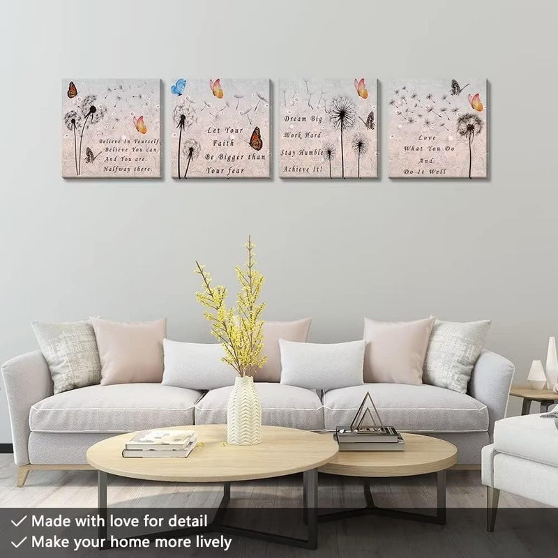 Wall HDQ Flowers Wall Art for Living Room Bedroom Bathroom Abstract Inspirational Painting Print on Canvas Home Decor Decal Pictures Poster Printed Gifts Framed Ready to Hang 4 Panels - Image 3