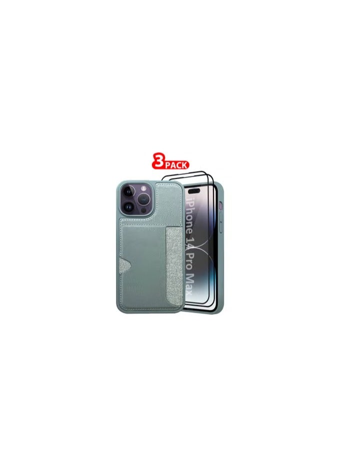 CATANES iPhone 14 Pro Max 3Packs Case Leather Antifingerprint Cover with Wallet Card Slot Shell, Side Insert Card Holder, Anti Fall Protection - Grey  - Image 1