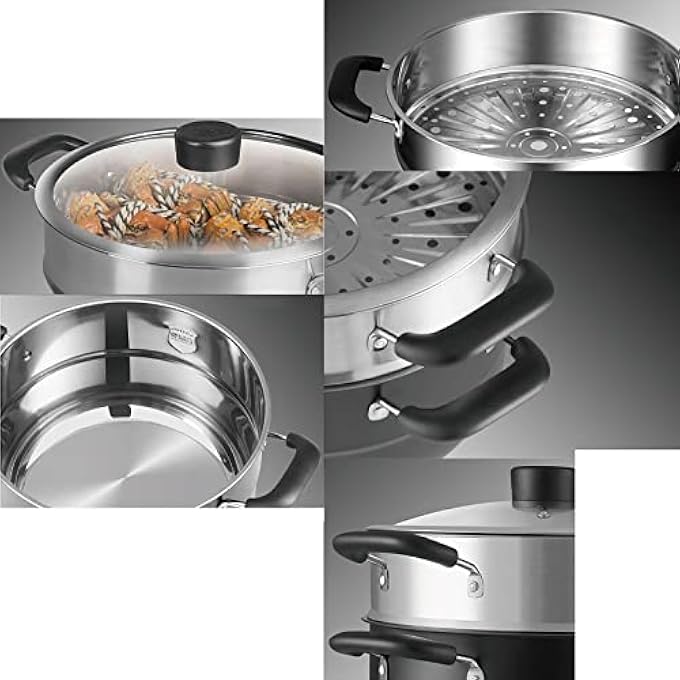 قدر بخار، قدر حساء، فولاذ مقاوم للصدأ بدرجة 430، قاعدة سميكة مركبة من ثلاث طبقات، مأكولات بحرية مطهوة على البخار، حساء دجاج مطهو على البخار - Image 5