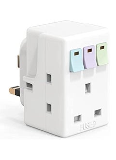 General 3 Way Plug Adaptor, Multi Plug Extension Socket Adapter with Switches, 13A UK 3 Pin Switched Socket Extensions Triple Wall Sockets Adapter Plugs, Power Extender for Home Office  - Image 1