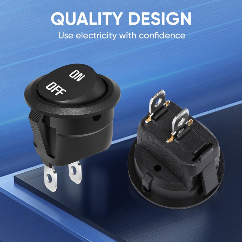 XINYIELE 12 Volt Round Rocker Switch,On Off Rocker DC Switch,Round Toggle Switch,2 Pin SPST Switch Button 6A/250V 10A/125V AC Small Electric Switch with Wires for Car Stereo Marine Boatï¼ˆON-Off,5Pcs - Image 5