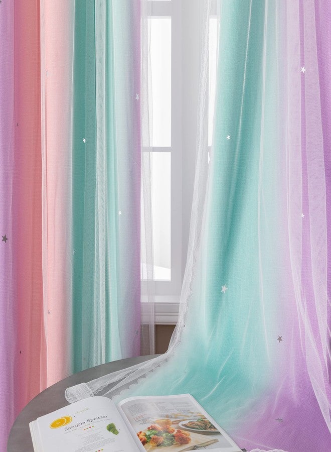 XiDi Curtains for Bedroom Decor, RainbowPink Purple Green 42/84/1 - Image 4