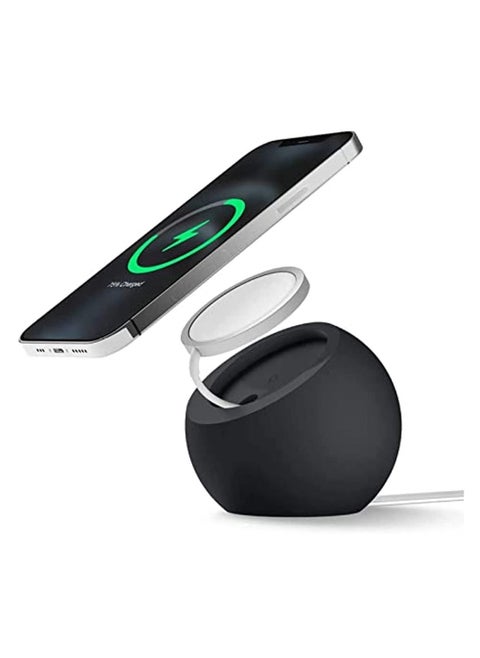Stand For Magsafe Charger Silicone Charger Holder For Magsafe Magnetic Wireless Charger Storage Winder Charging Base Non-Slip Space-Saving (Black)